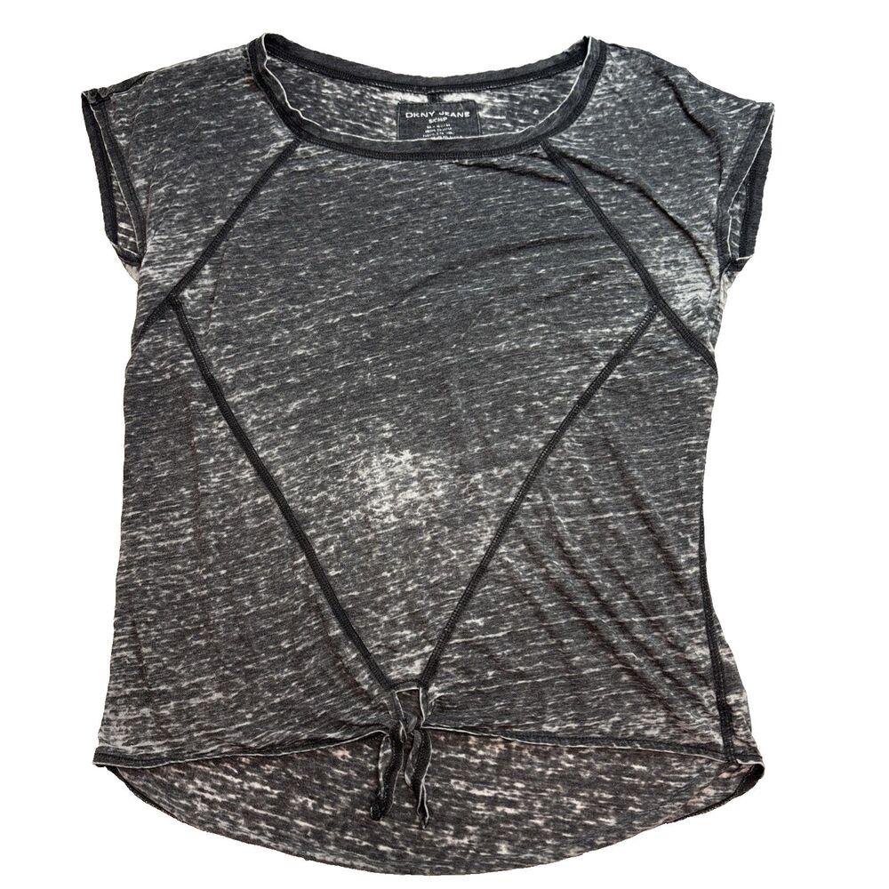 DKNY Jeans Gray Distressed Twist Front Knit Pullover T-Shirt Women's Small